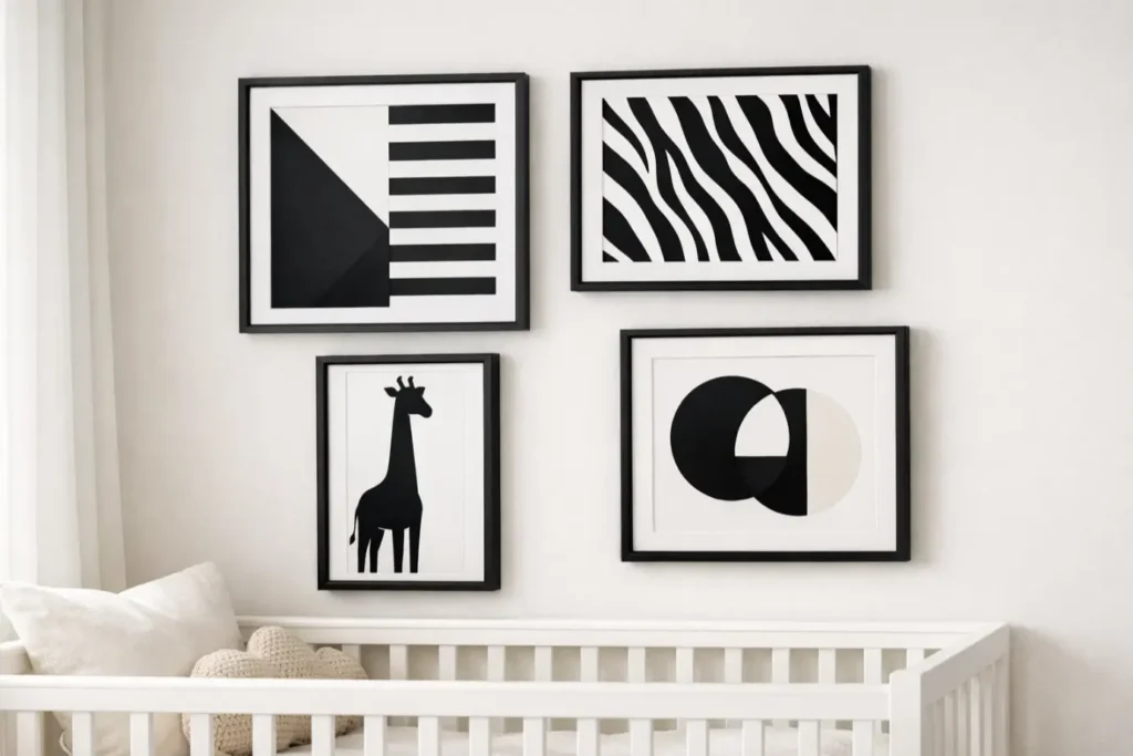 Nursery Decor Ideas
High-Contrast Black and White Art