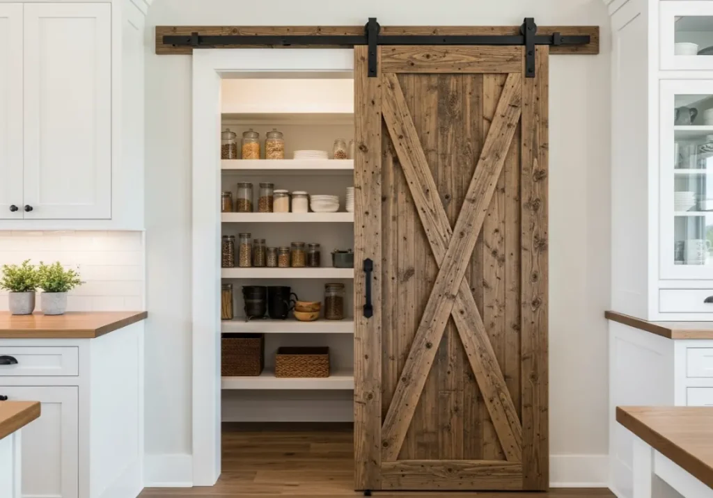 12. Sliding Pantry Barn Door
 Inspiring Farmhouse Kitchen Design Ideas
