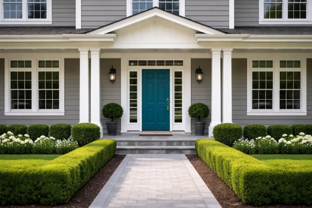 Exterior Color Schemes
Gray with Bold Teal Front Door