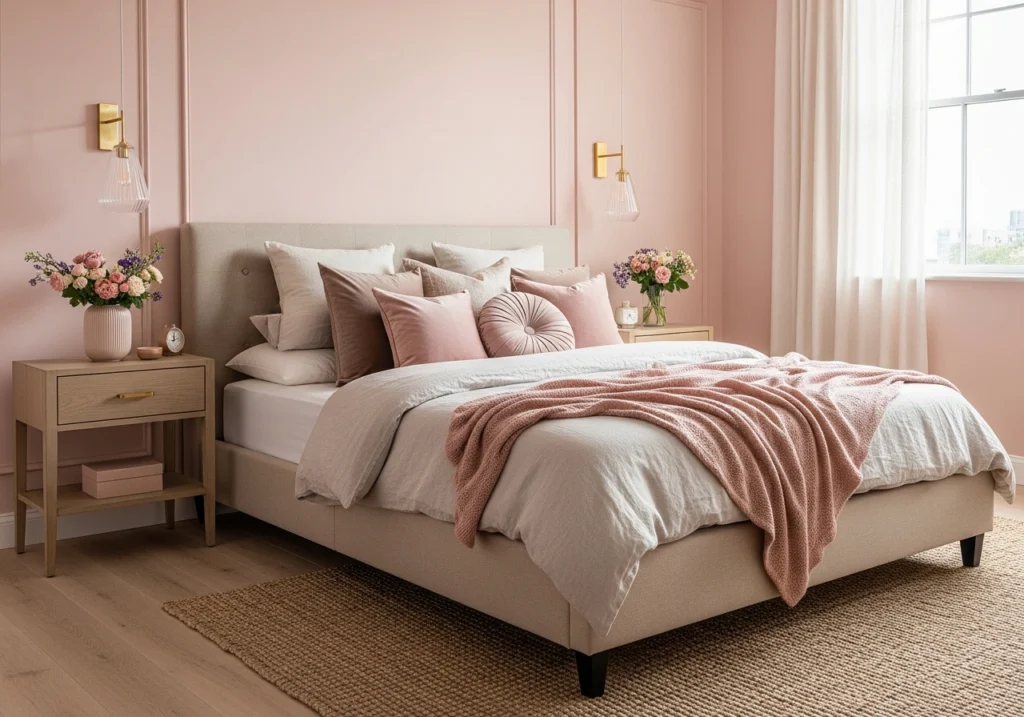 18. Light Pink and Beige for a Soft, Romantic Vibe Bedroom Color Schemes for Cozy, Stylish Retreat