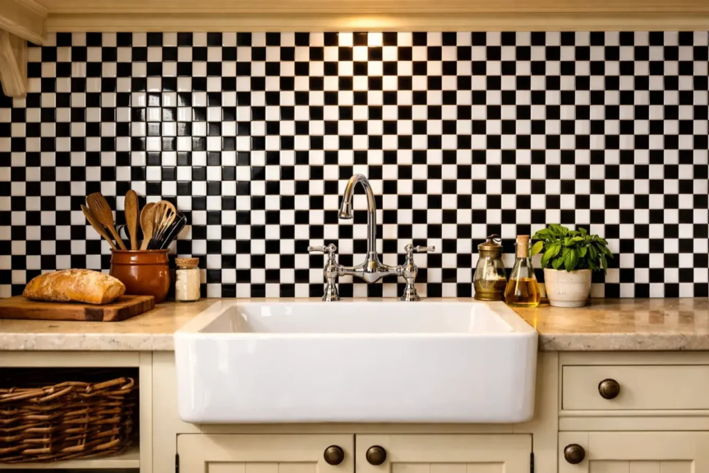 Country Kitchen Backsplash
Black and White Checkerboard Tile