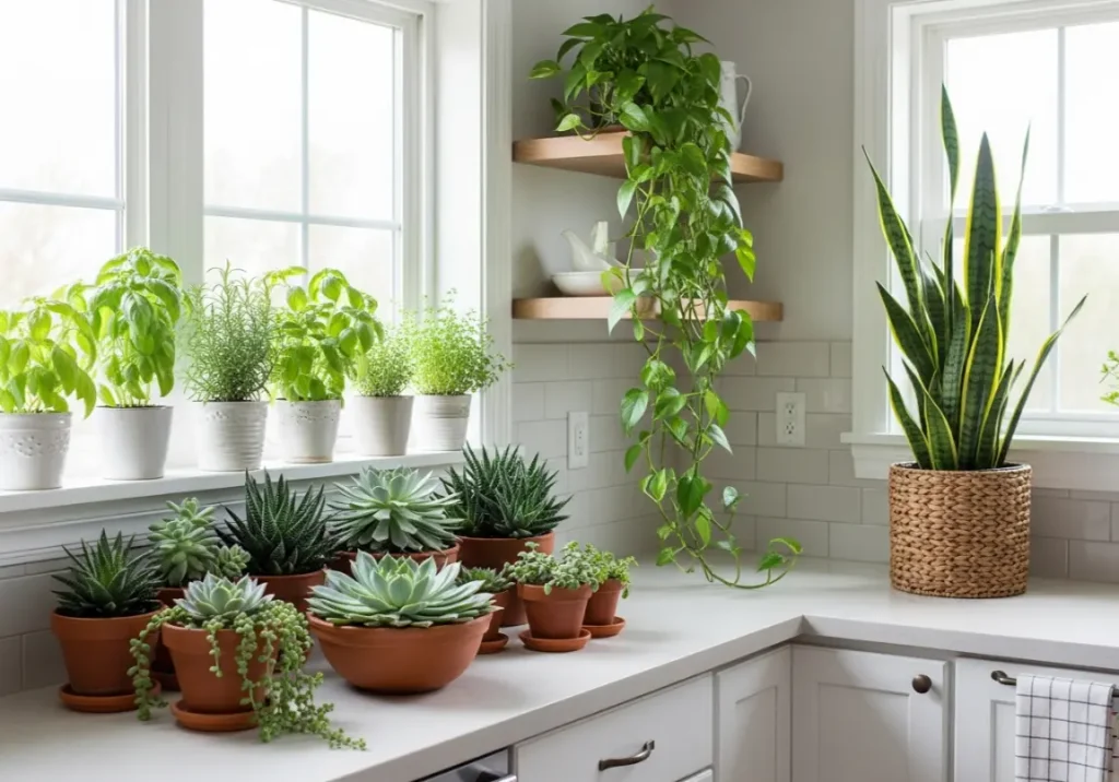 19. Greenery and Plants
Inspiring Farmhouse Kitchen Design Ideas