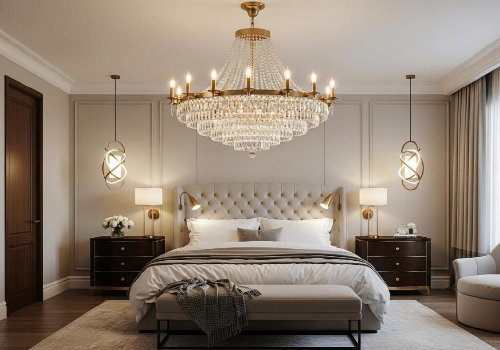 19. Luxury Bedroom with Statement Lighting Classy Bedroom Ideas