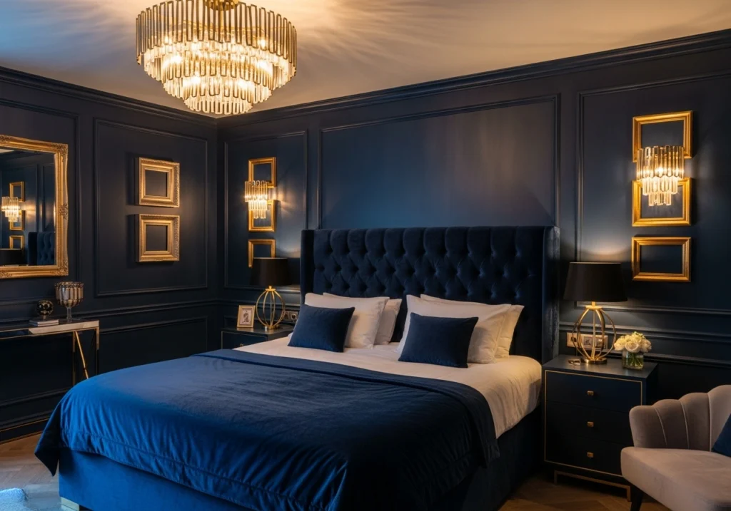 2. Luxurious Navy Blue and Gold Bedroom Colors edroom Color Schemes for Cozy, Stylish Retreat