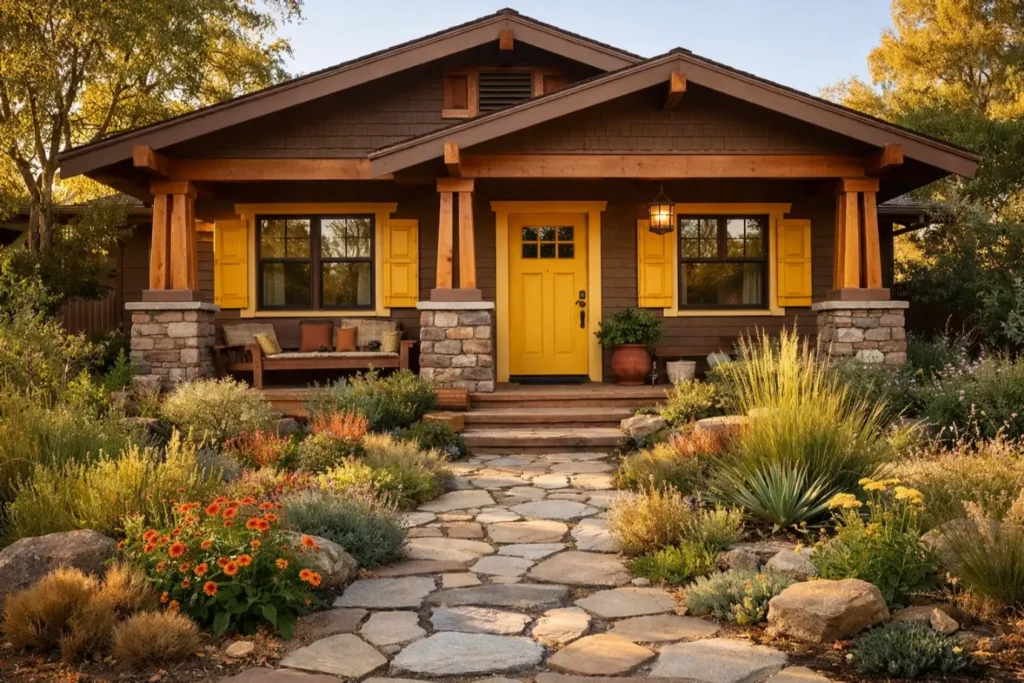 Exterior Color Schemes
Earthy Brown with Mustard Yellow Accents