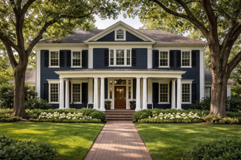 Exterior Color Schemes
Navy Blue with Crisp White Trim