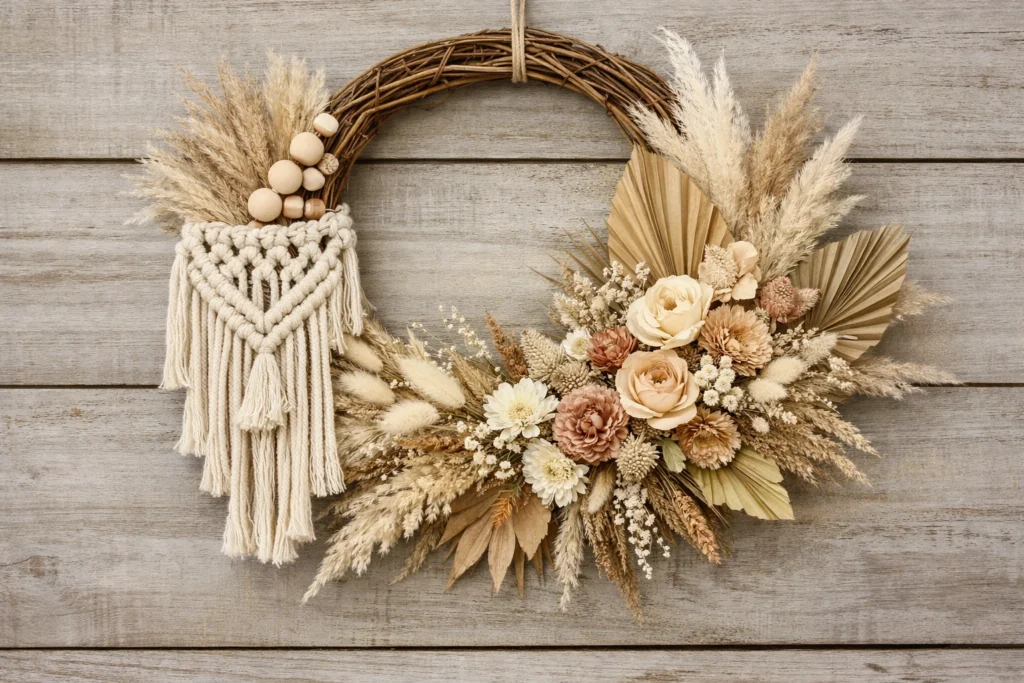 4. Boho Chic Spring Wreath with Macramé Accents DIY Spring Wreaths Transform Front Porch