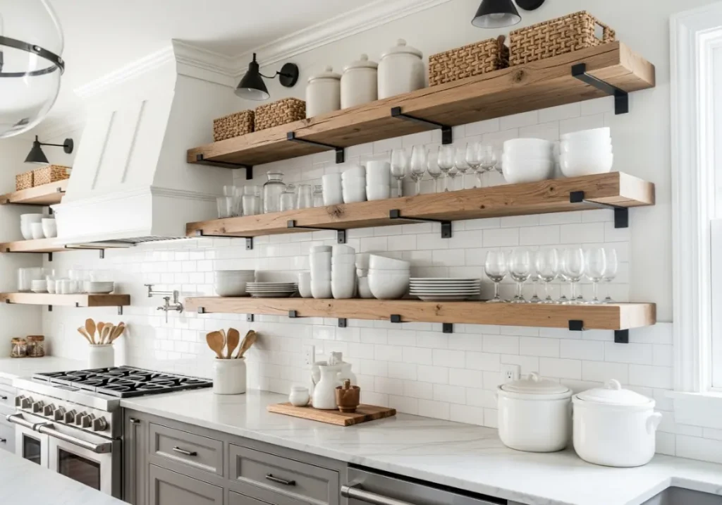 4. Open Shelving Elegance
 Inspiring Farmhouse Kitchen Design Ideas
