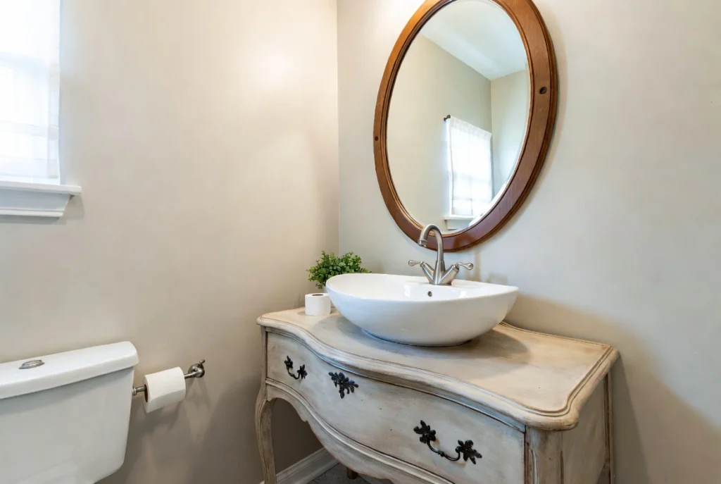 4. Vintage Vanity for Timeless Charm Creative Small Bathroom Ideas