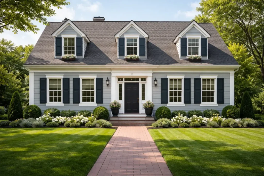 Exterior Color Schemes
Soft Gray Blue with Charcoal Shutters