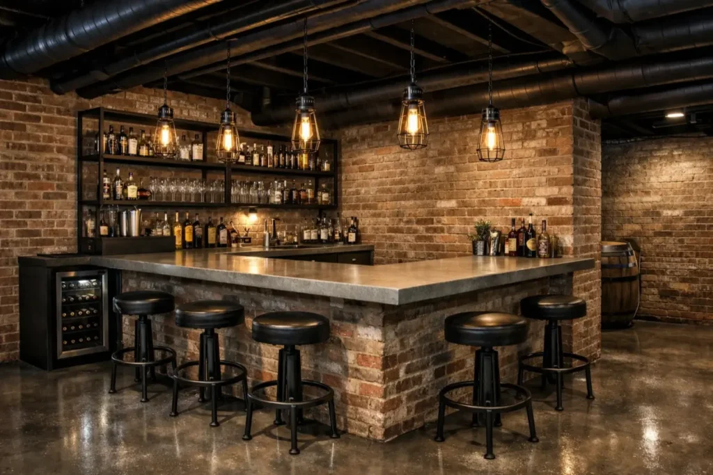 Basement Bar Ideas
The Industrial Chic Bar