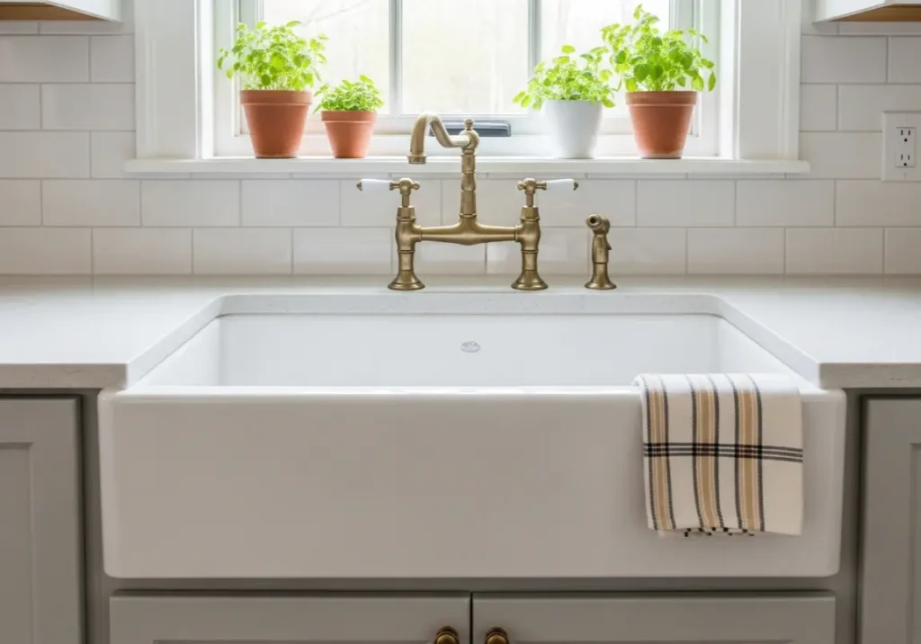 8. Farmhouse Sink Focal Point
 Inspiring Farmhouse Kitchen Design Ideas
