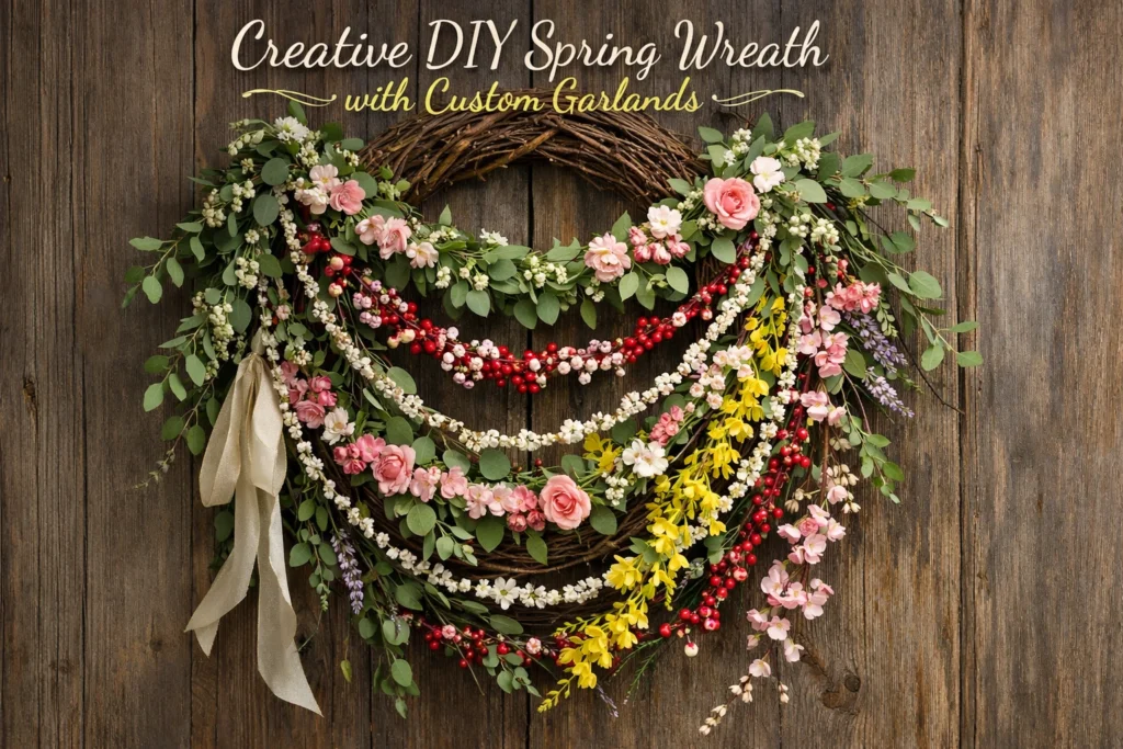 9. Creative DIY Spring Wreath with Custom Garlands DIY Spring Wreaths Transform Front Porch