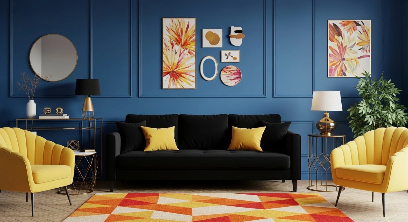 A Playful Approach to Black Sofa Living Room Designs with Bold Colors