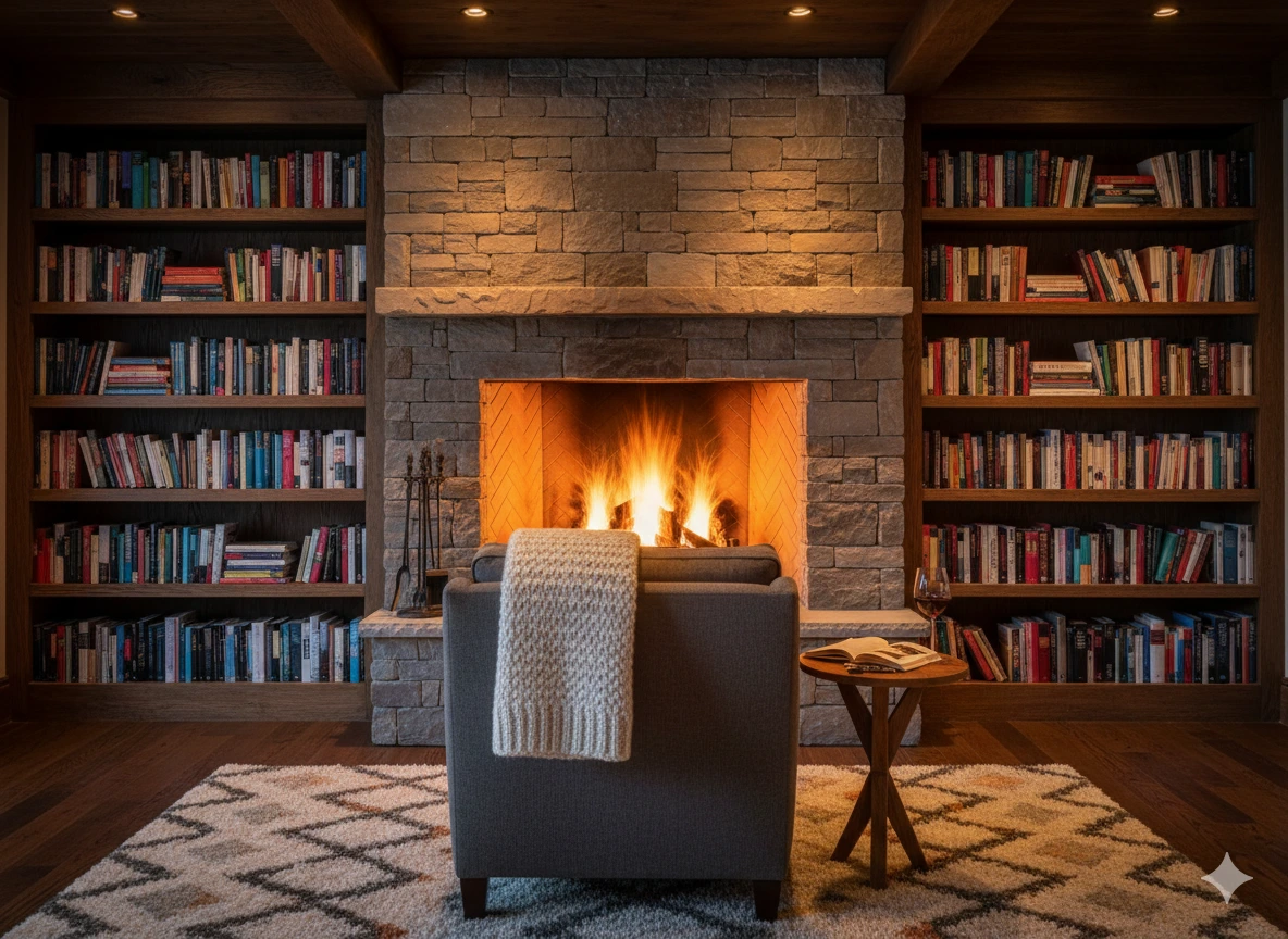 A Reading Nook Built Around the Fireplace