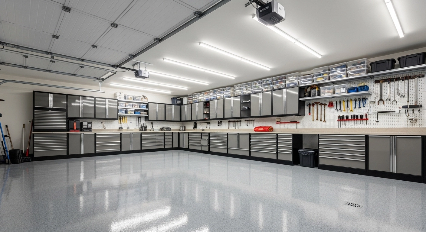 Apply Epoxy or Sealed Flooring to Complete Your Garage Storage Ideas