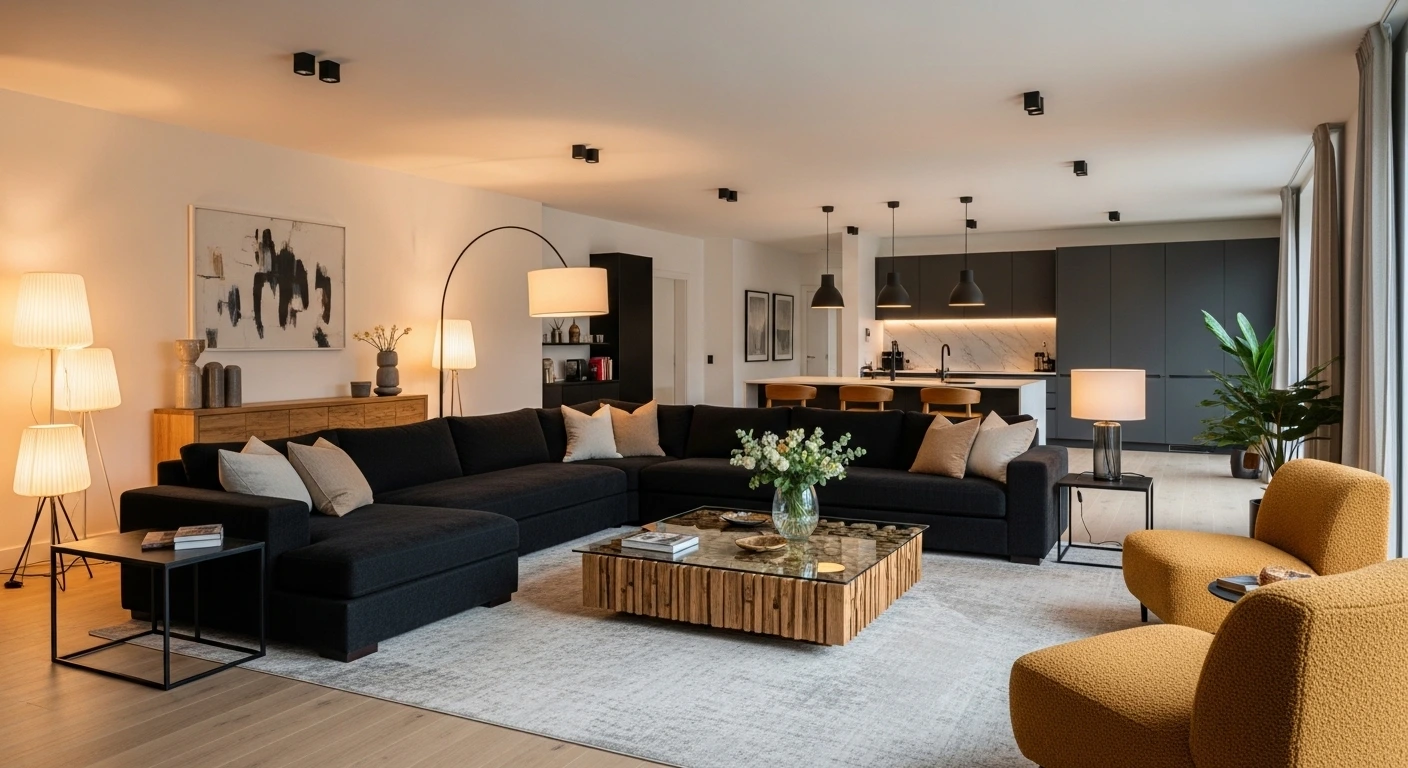 Black Sectional Sofa for Large Living Room Designs