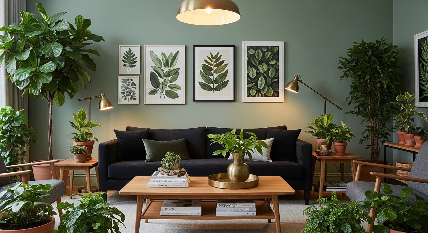Black and Green Living Room with a Statement Sofa