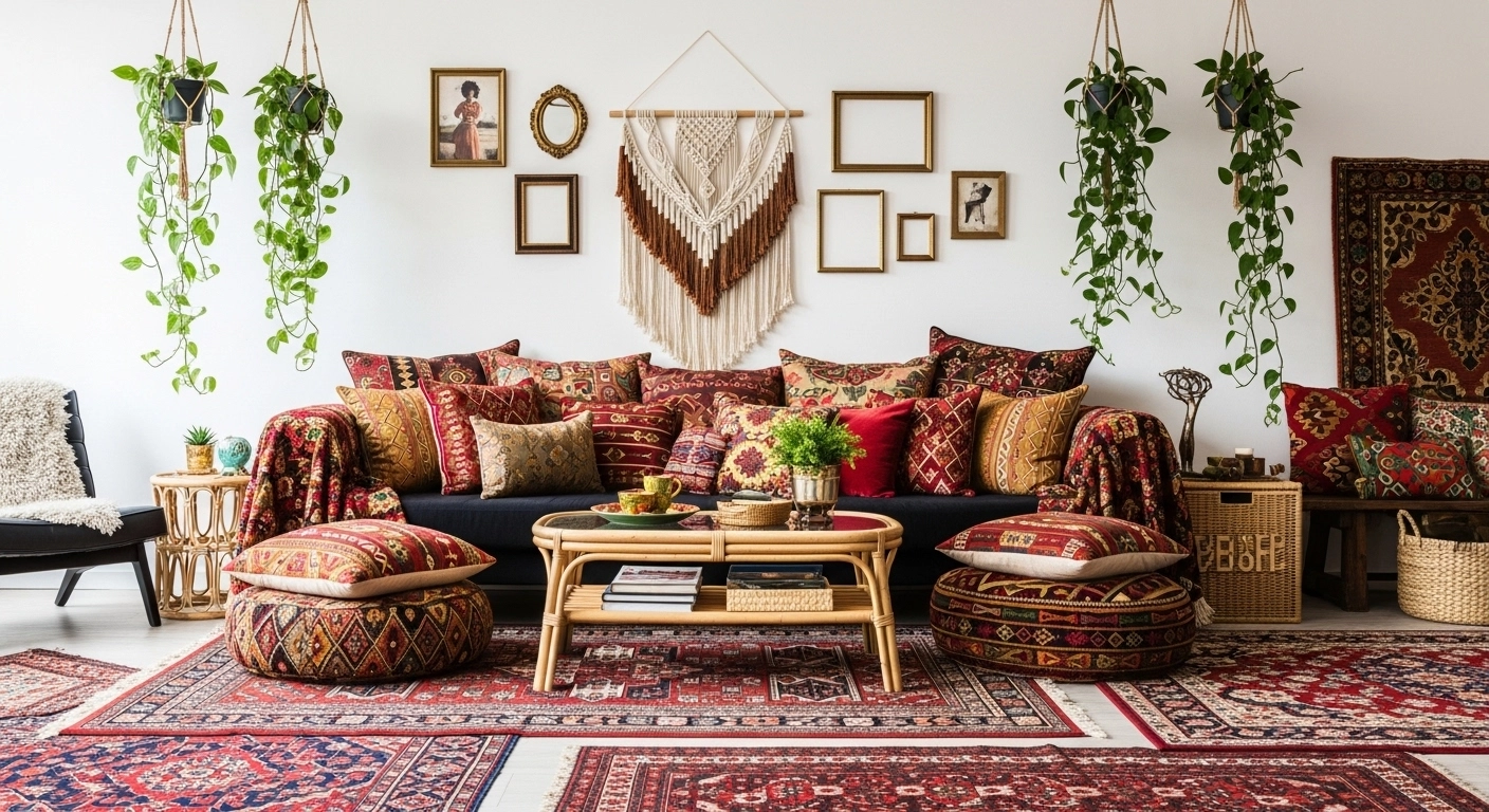 Bohemian Black Sofa Living Room Designs