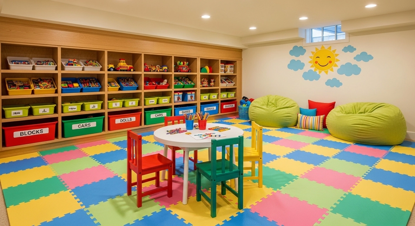 Design a Kids Corner Within Cozy Basement Ideas
