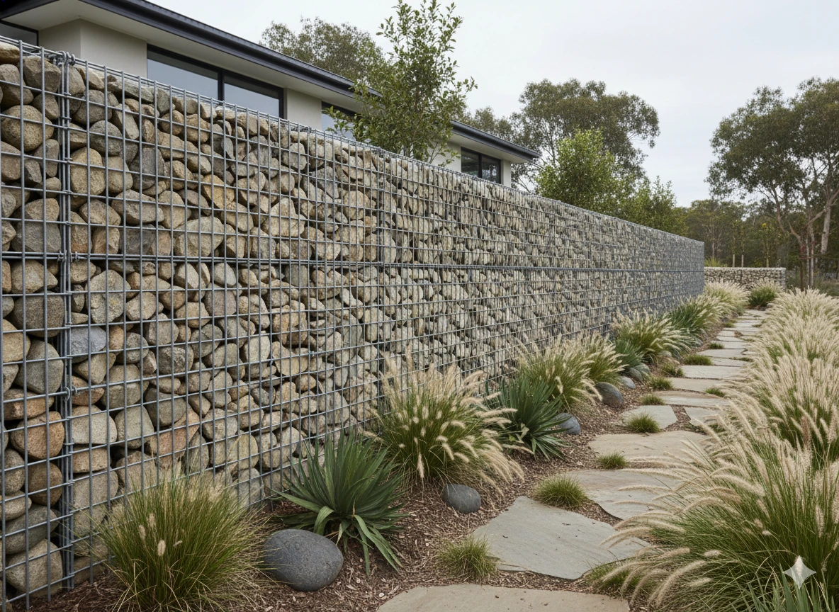Gabion Stone Exterior Wall Design Ideas
