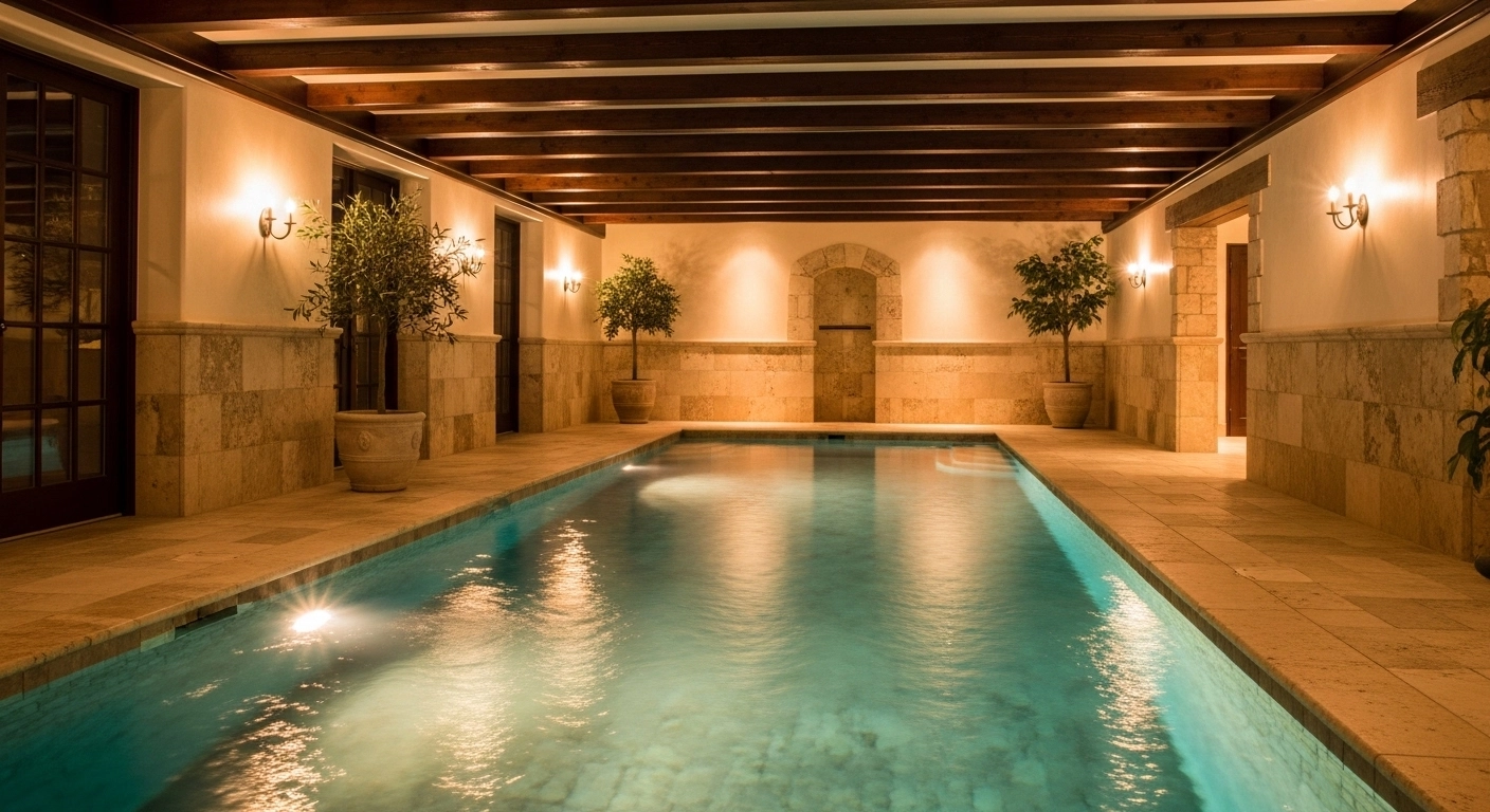 Indoor Pool Designs with Natural Stone Surrounds