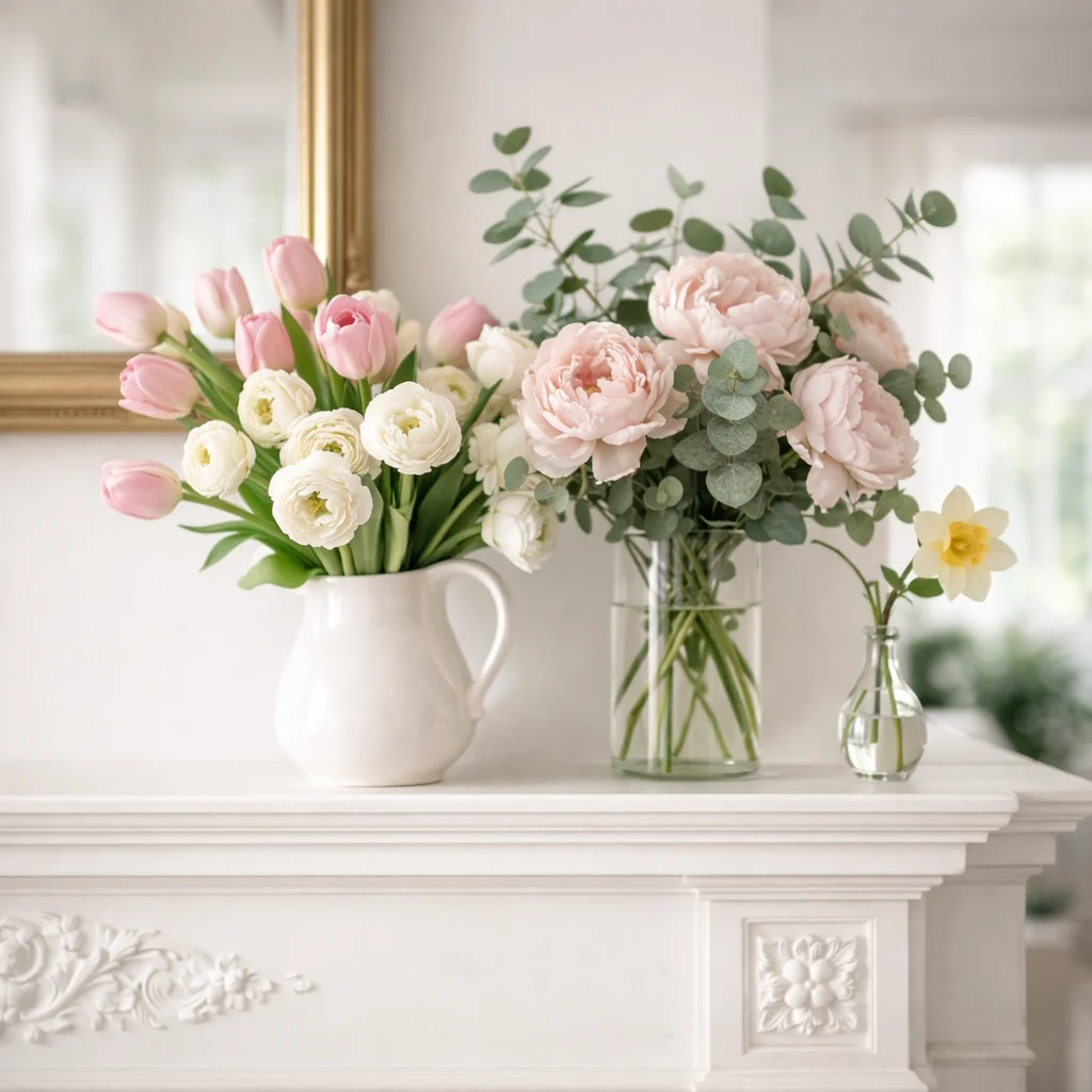 Make Fresh and Faux Florals the Heart of Your Spring Mantel