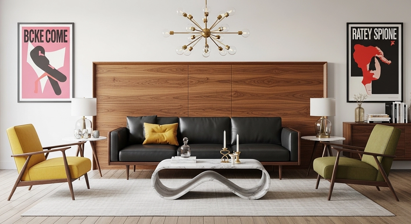 Mid-Century Modern Black Sofa Living Room Designs