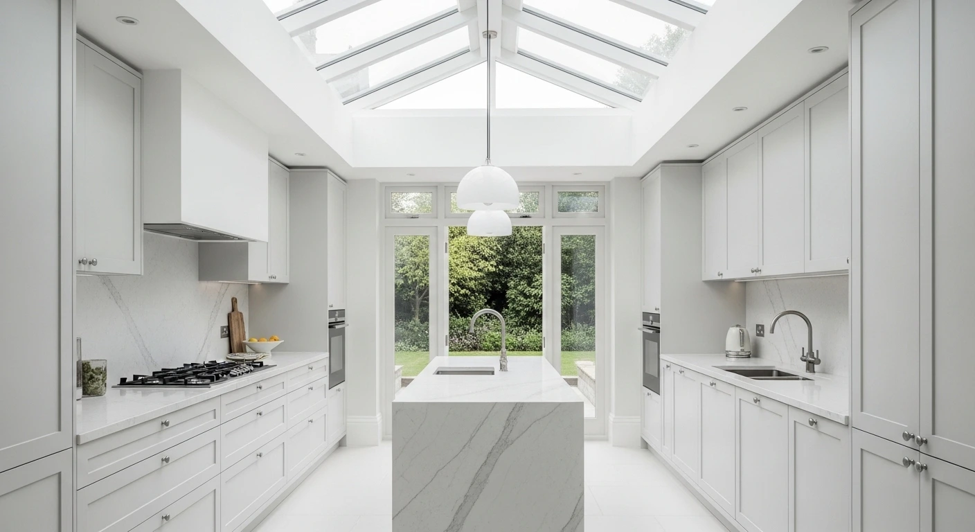 Modern Minimalist Solarium Kitchen Ideas with a Monochromatic Palette