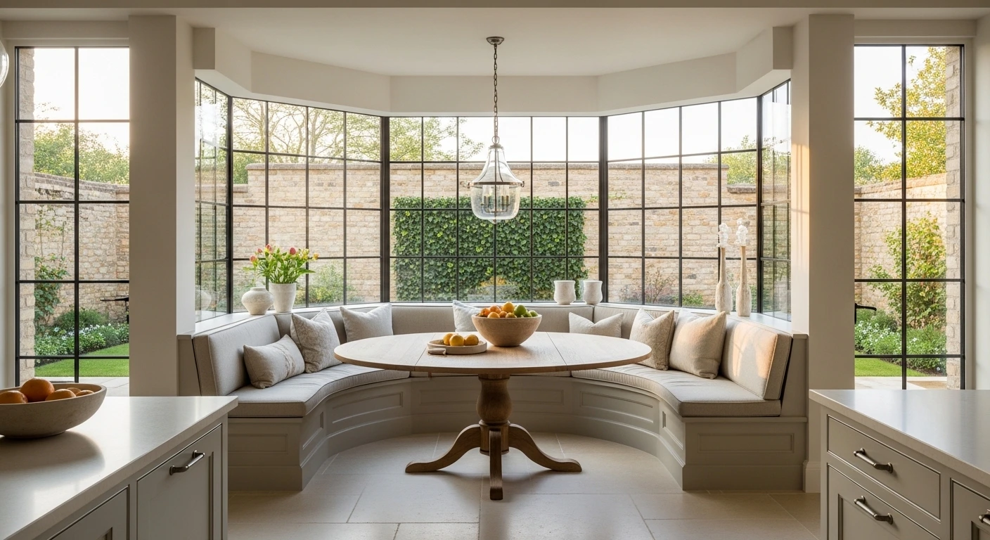 Solarium Kitchen Ideas with a Dedicated Dining Nook and Garden Views