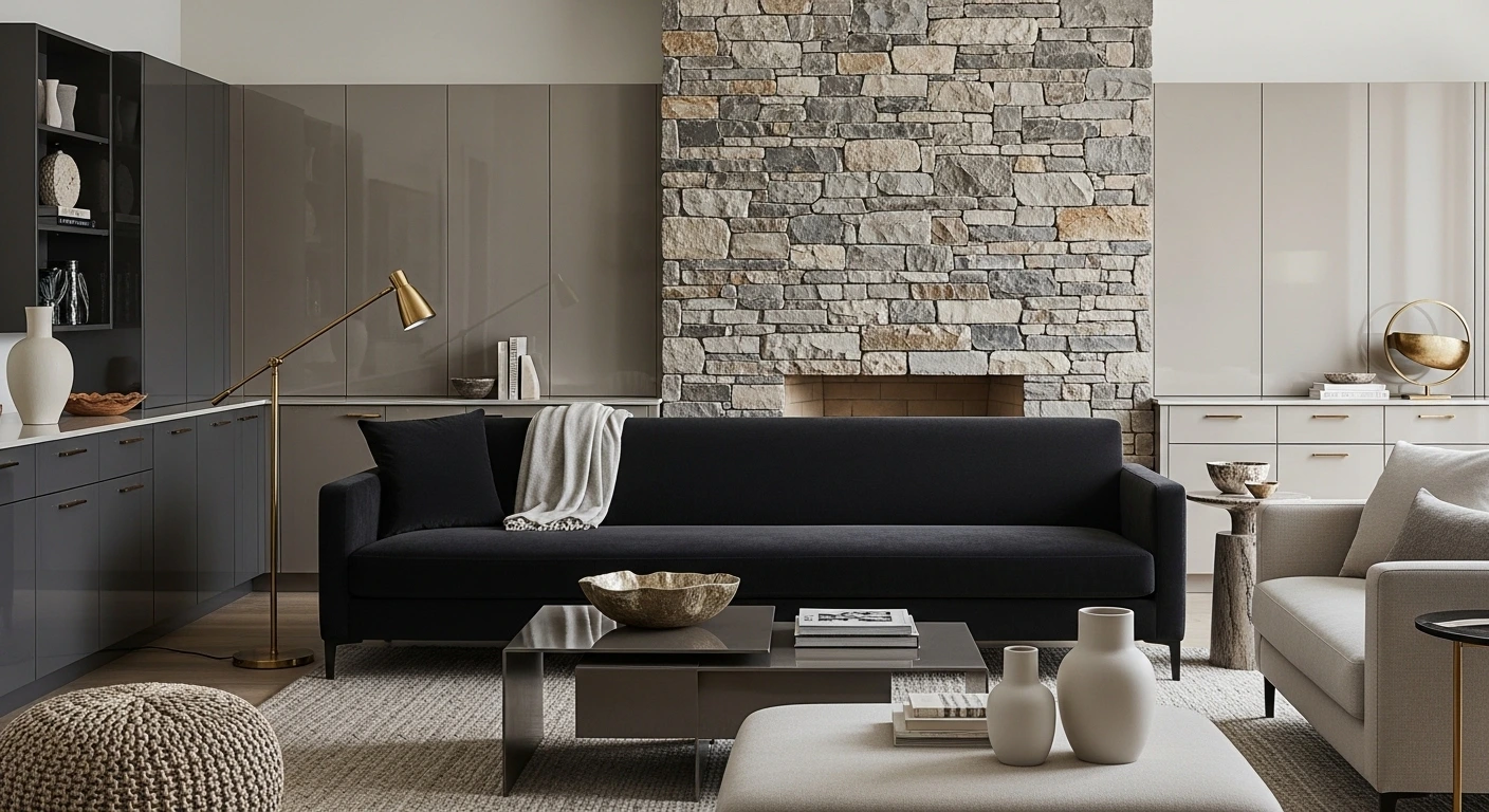 Textural Black Sofa Living Room Designs