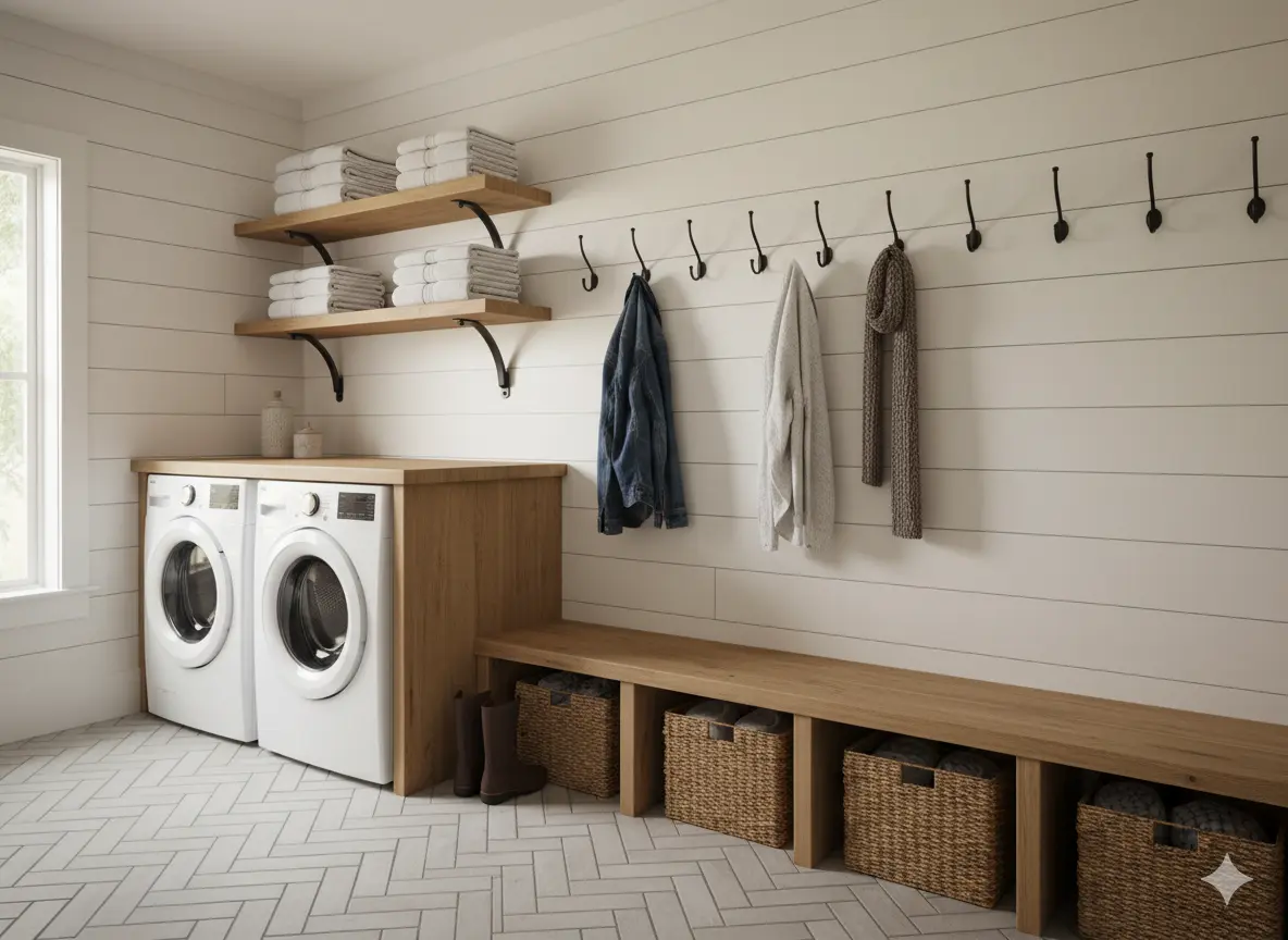 The Classic Farmhouse Mudroom Laundry Room Combo