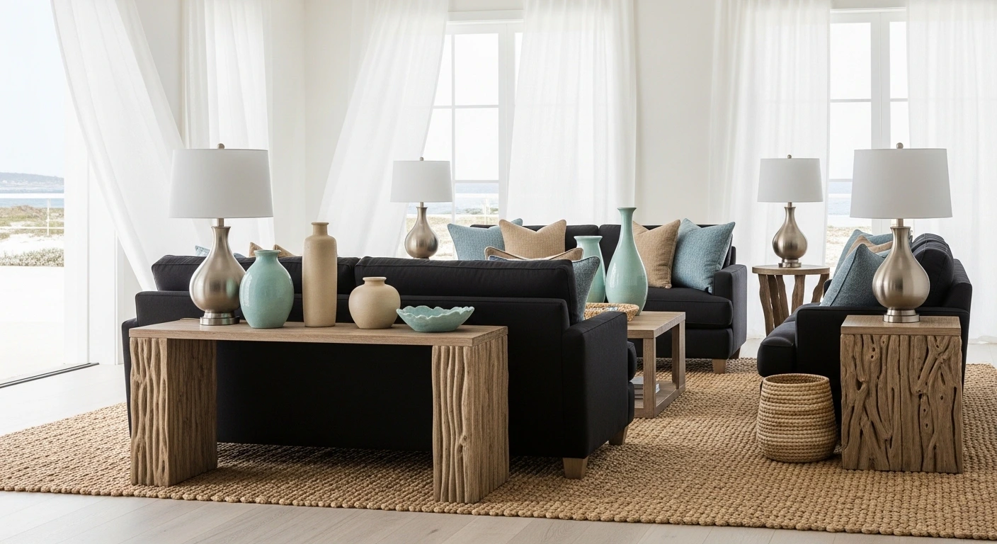 The Coastal Modern Take on Black Sofa Living Room Designs