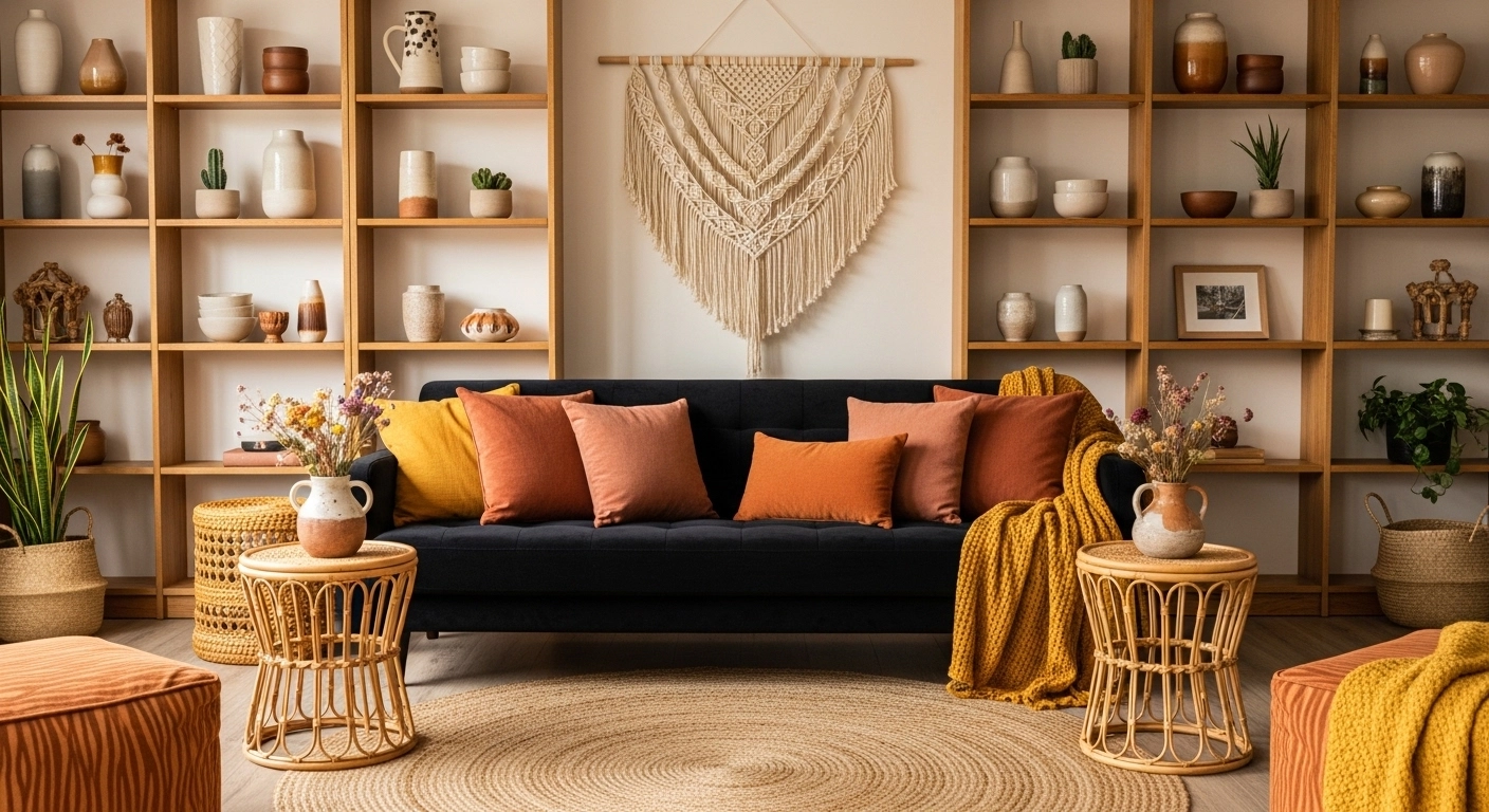 The Earthy and Organic Black Sofa Living Room