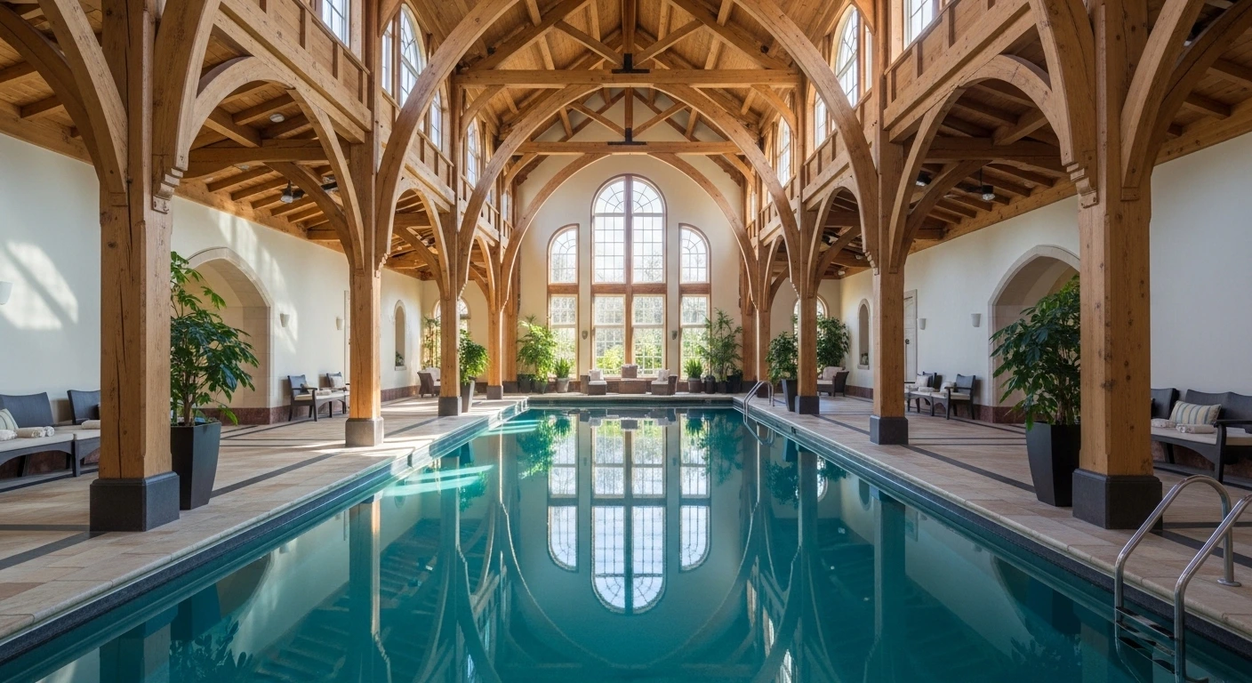 The Indoor Pool with Vaulted Ceiling Architecture