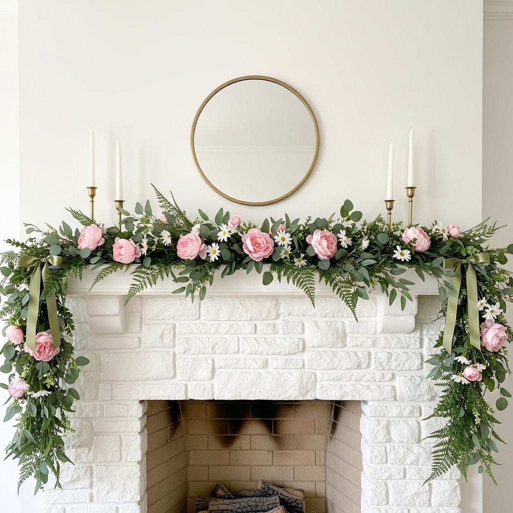 Use a Garland to Frame the Architecture of the Fireplace