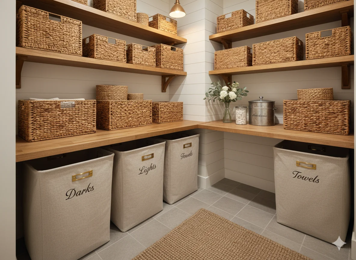 Wicker Baskets, Bins, and Textile Accents