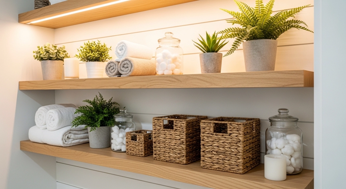 Add Open Wood Shelving for Practical Farmhouse Storage