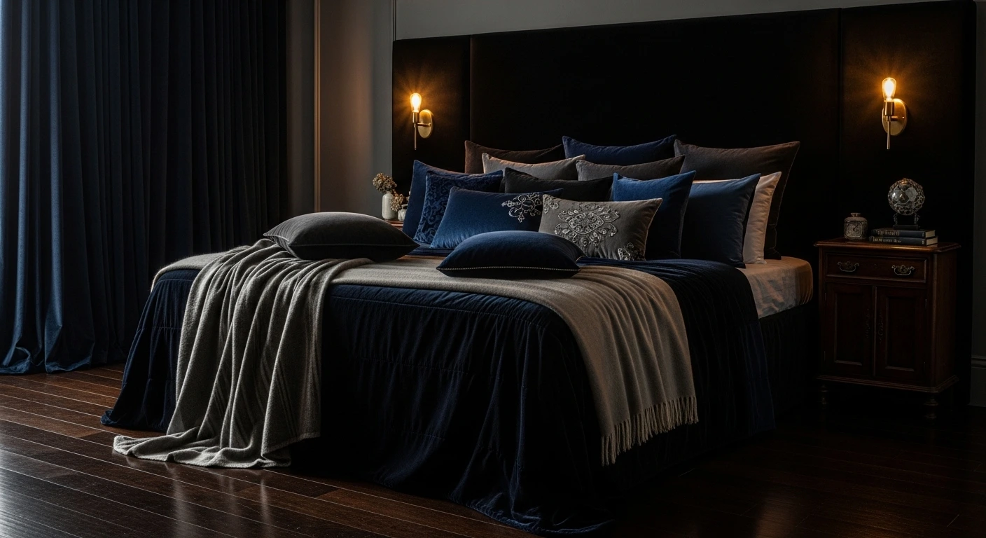 Black Bedroom Ideas with Velvet Textures
