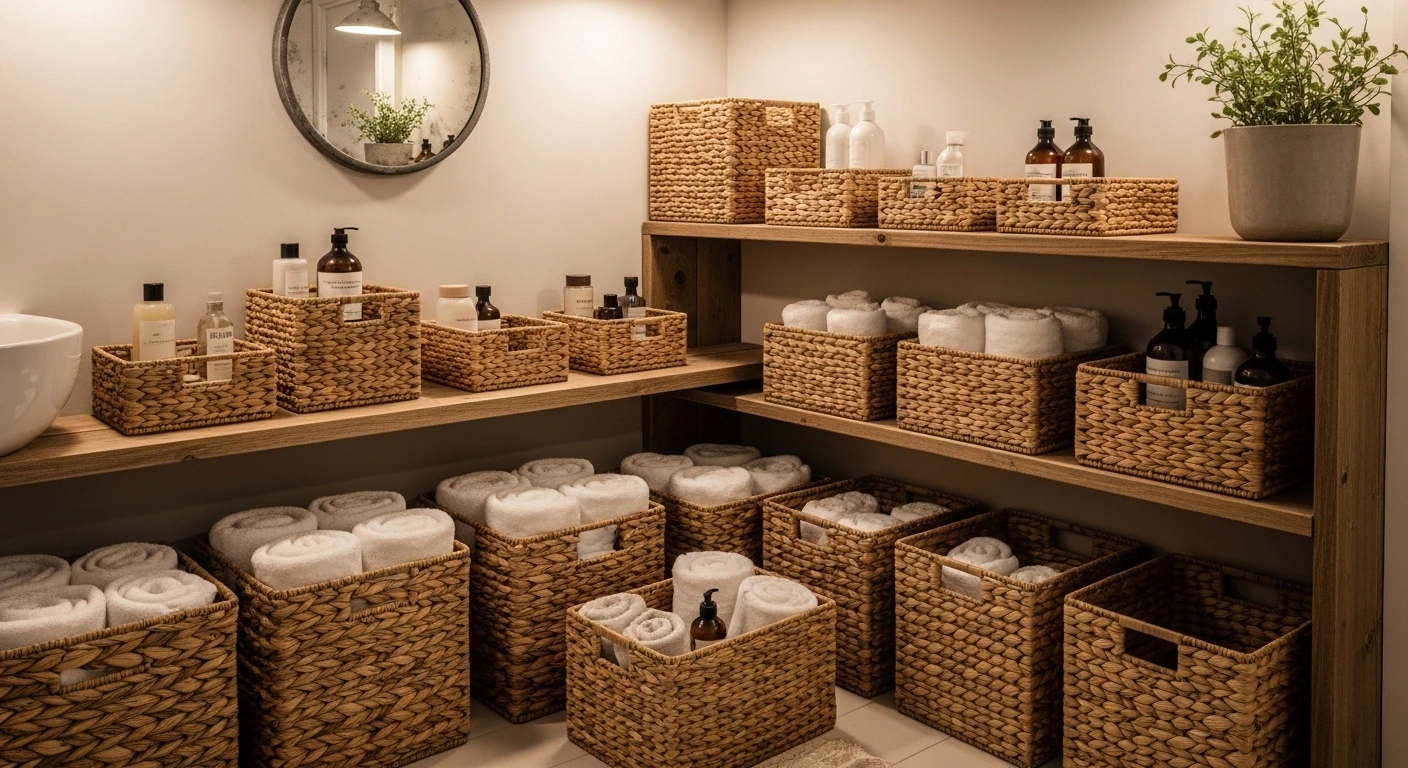 Incorporate Wicker and Rattan Baskets for Texture and Organization