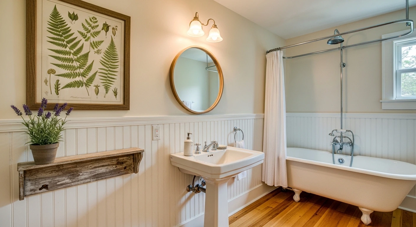Try Beadboard Walls as a Classic Farmhouse Bathroom Decor Idea