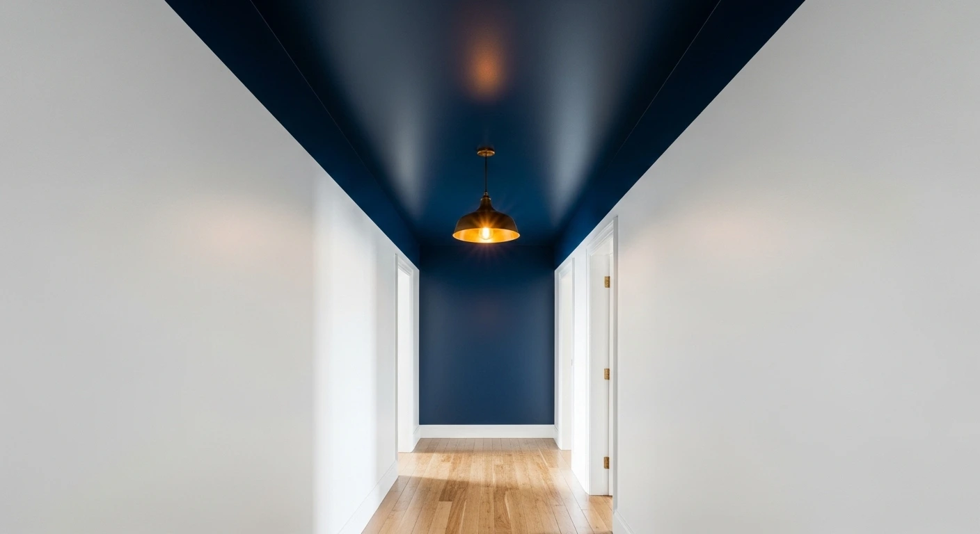 Try Bold Paint on the Ceiling for a Surprising Narrow Entrance Hall Idea