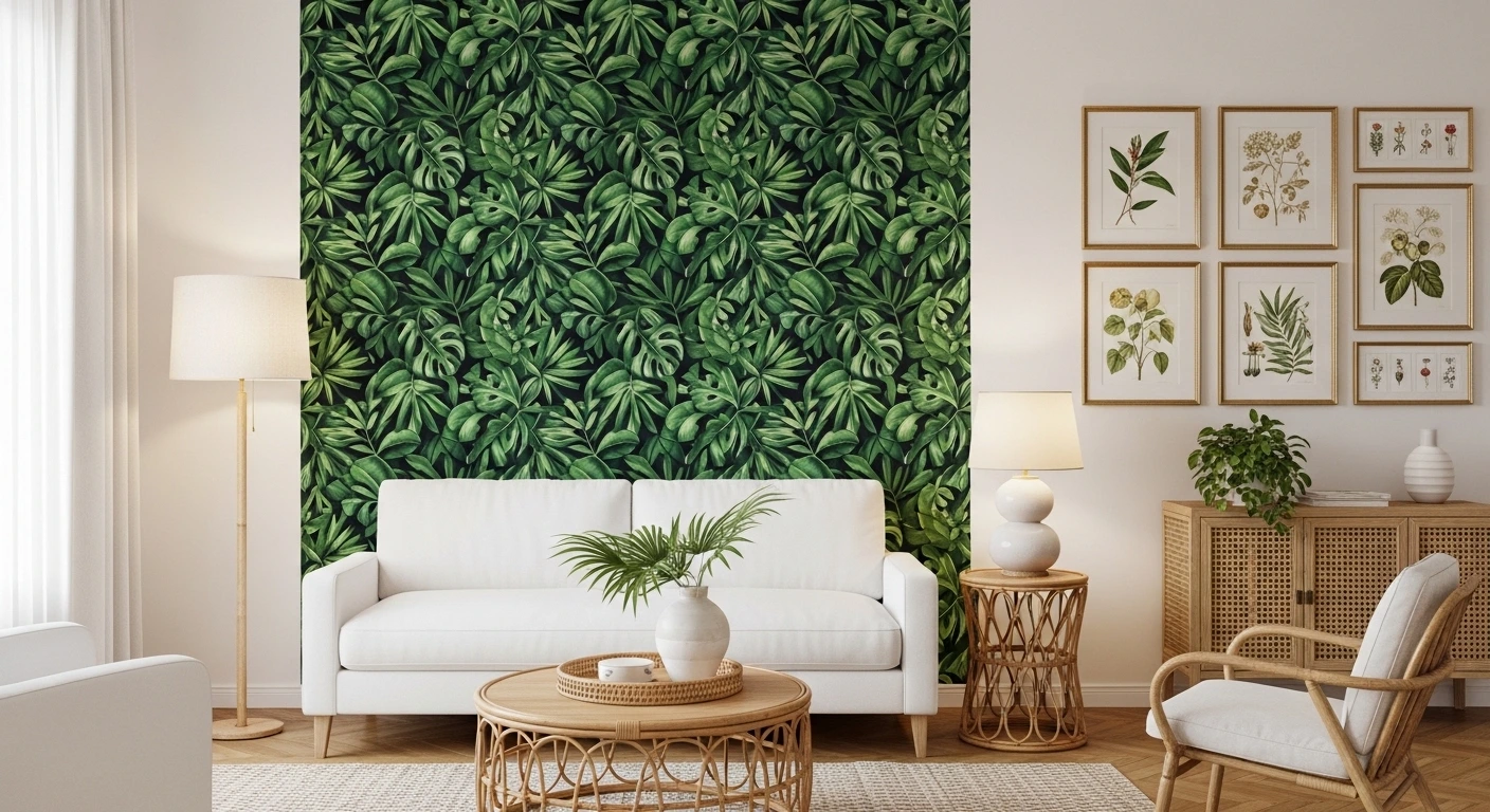 Use Green Botanical Prints and Wallpaper for Textured Walls
