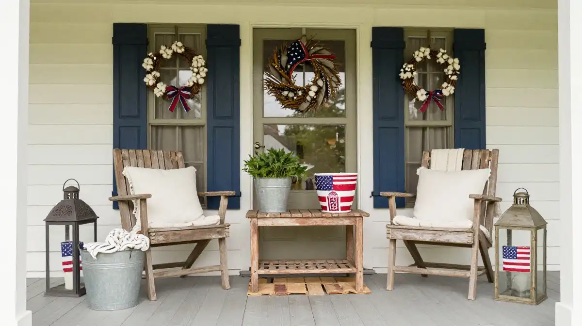 Cozy Farmhouse Style 4th of July Porch Decor