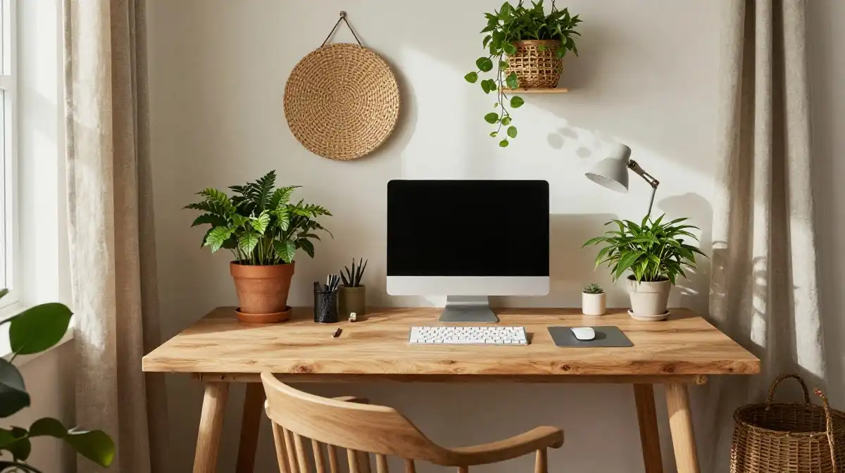 Cozy Home Office Decor Ideas With Plants and Natural Elements