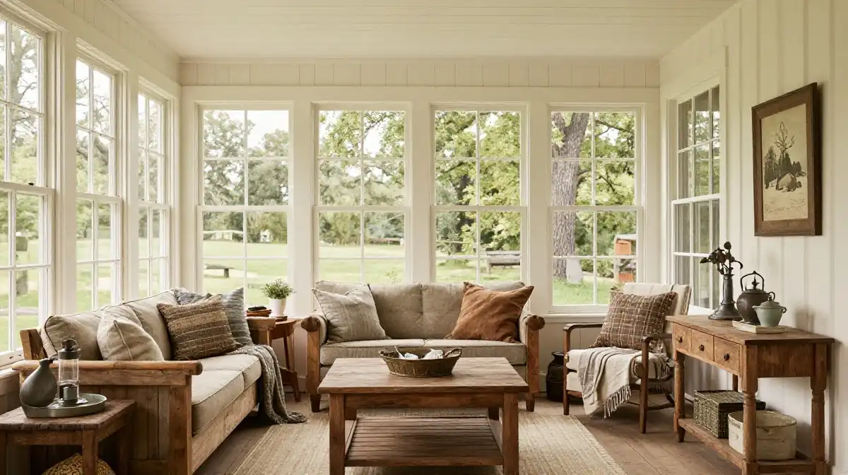  Create a Farmhouse-Style Four Season Sunroom with Rustic Charm
