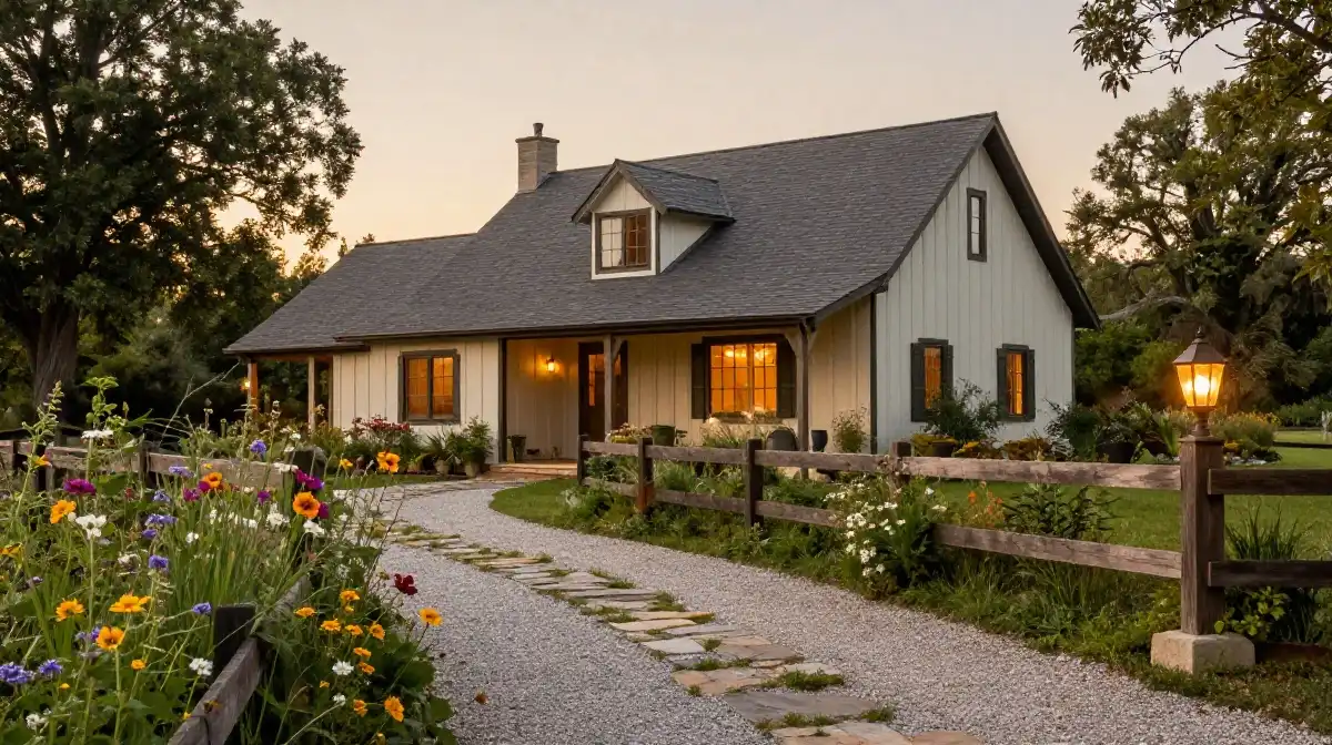 Farmhouse Driveway Landscaping Ideas with Rustic Charm