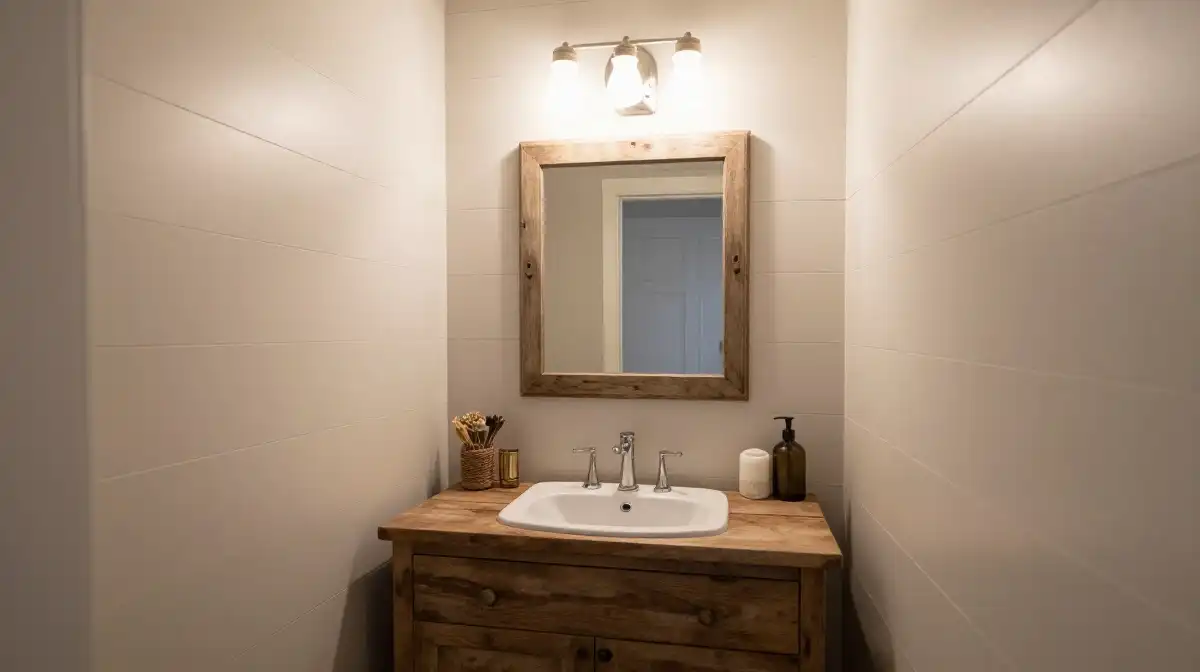 Farmhouse Tiny Powder Room Ideas With Cozy Details