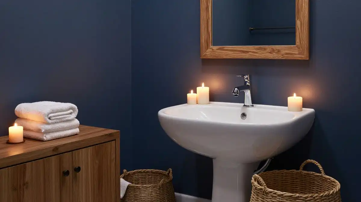 How to Style a Cozy Moody Blue Bathroom
