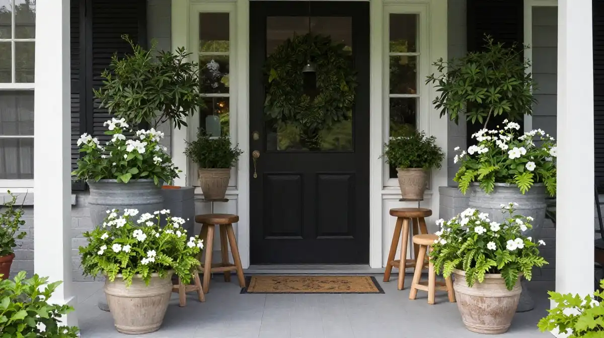 Layered Flower Pot Displays for a Designer Porch Style